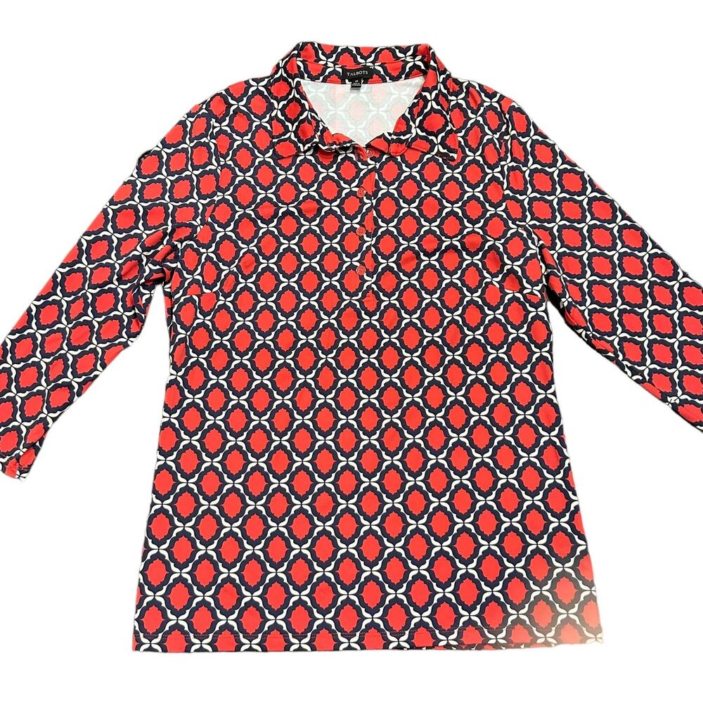 Talbots dark pink navy white geometric pattern top Size Medium